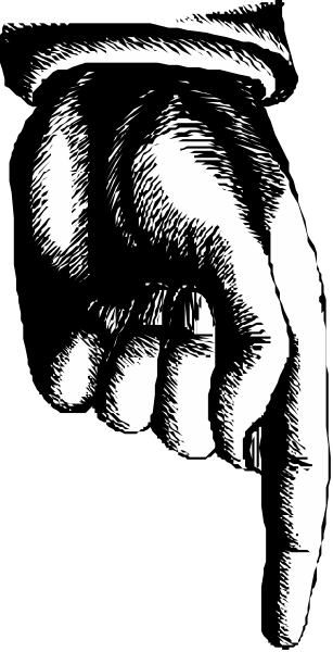 The black and white illustration shows a hand with an open palm holding up two fingers against a dark background.