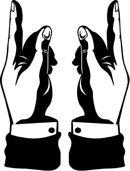 The black and white silhouette of a hand with fingers forming an "O" shape is shown against a dark background in this clip-art image.