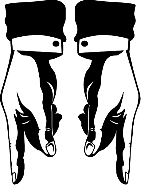The black and white silhouette of a hand with fingers pointing upwards against an abstract background.