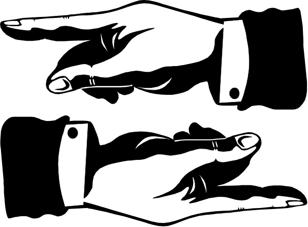 The black and white illustration shows a pair of hands with fingers extended upwards as if pointing at something above them.