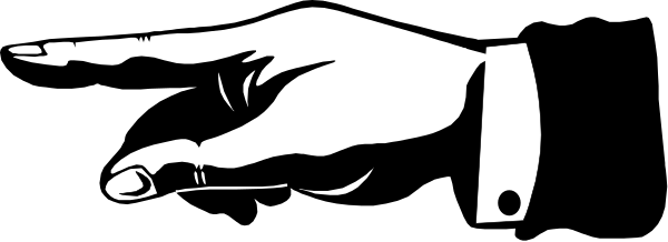 The black and white silhouette of a person pointing with their right hand against an unidentified background.