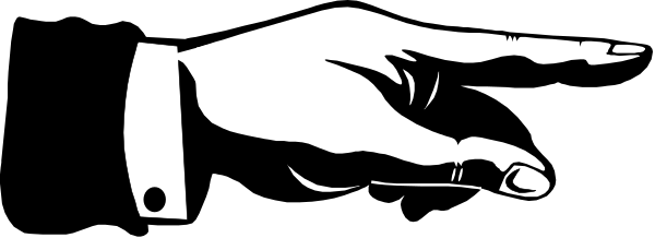 The black and white silhouette of a hand pointing to something on an unseen surface with no other discernible details visible in this small clip-art image.