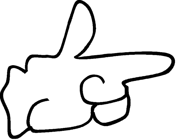 The black and white silhouette of a hand pointing upwards with an index finger extended above it.