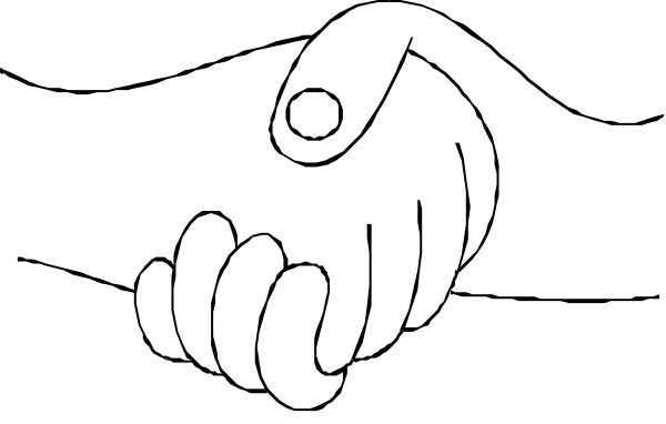 The black and white illustration shows two hands clasped together with a heart shape between them against an indistinct background.