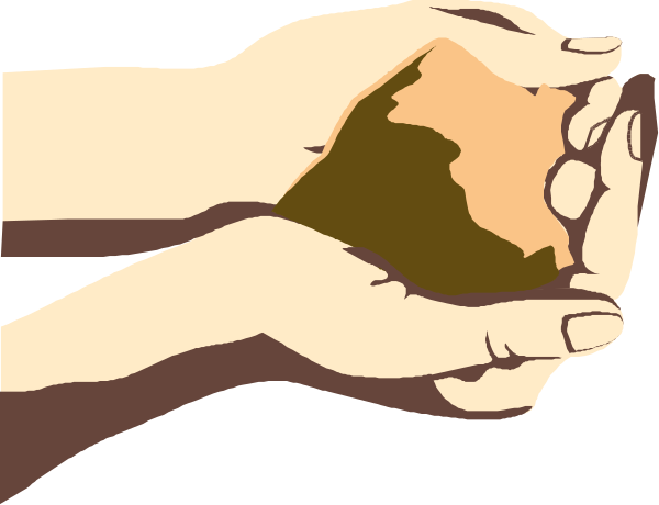 The image shows a hand holding an orange over another person's open palm with fingers spread out to receive it.
