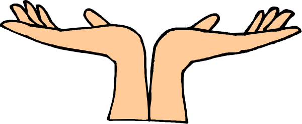 The image shows a black silhouette of two hands with arms outstretched against an orange background.
