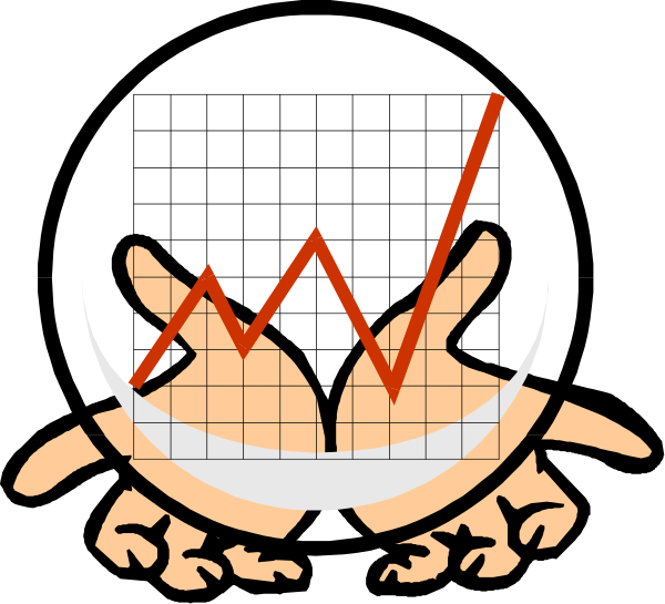 The image shows a graph with an upward trending line representing growth over time against a black background; there is also a small cartoon character at the bottom left corner of the graphic that appears to be smiling broadly, and it has two arms raised in excitement or celebration.