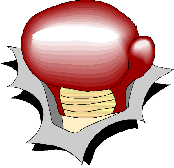 The image shows a red cartoon brain with two eyes inside an explosion graphic that is white at its center surrounded by black lines radiating outward from it to create a sense of impact.