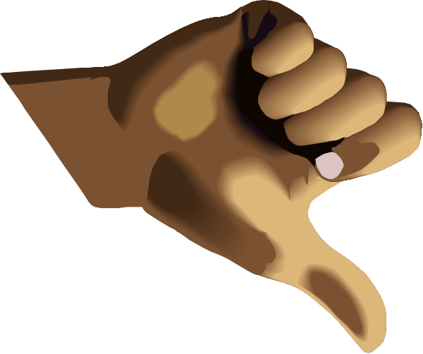The image shows a hand giving thumbs up with fingers curled around it against a black background.