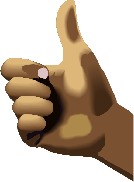 The image shows a hand giving a thumbs up gesture with fingers extended outward from each other against a black background.