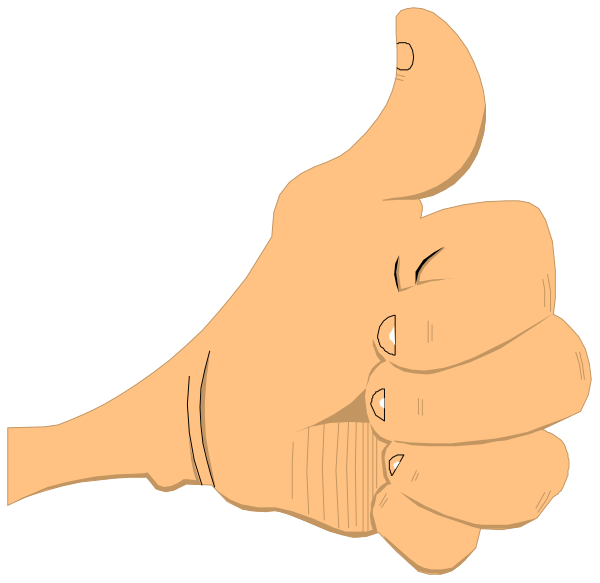 The thumb of a hand giving an up thumbs gesture with five fingers visible against a black background.