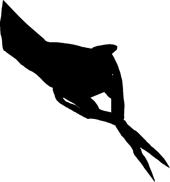 The image shows a black silhouette of an object that resembles a bird with outstretched wings against a dark background on the left side; there is no visible text in this small clip-art image, and it does not depict any actions or people as its primary focus seems to be solely on the depicted shape.