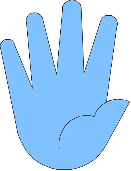The image shows a blue hand with five fingers against a black background.