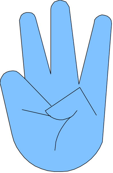 The image shows a blue hand with fingers spread out against a black background; there is no text present within this clip-art illustration.