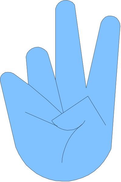 The image shows a blue hand with fingers spread out against a black background; there is no text present within this clip-art illustration.