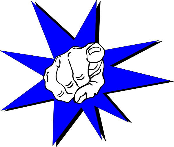 The image shows a blue background with an animated hand pointing to its right side where there is a starburst effect emanating from it in white coloring.