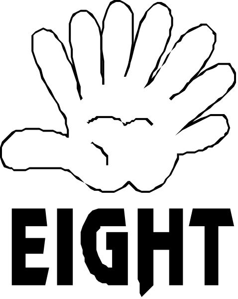 The black and white illustration shows a hand with five fingers extended outward against a dark background.