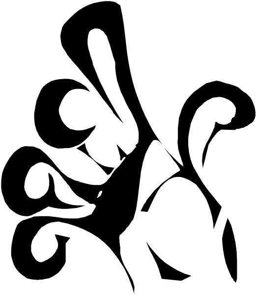 The black and white silhouette of a person's face with exaggerated facial features is shown against an abstract background in this clip-art image.
