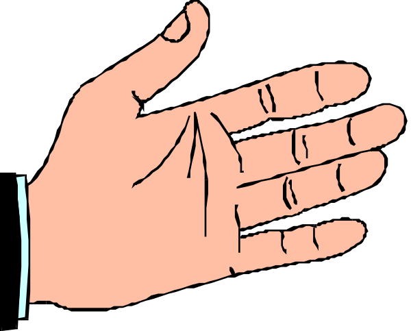 The black and white line drawing shows a hand with fingers spread out against an unseen background.