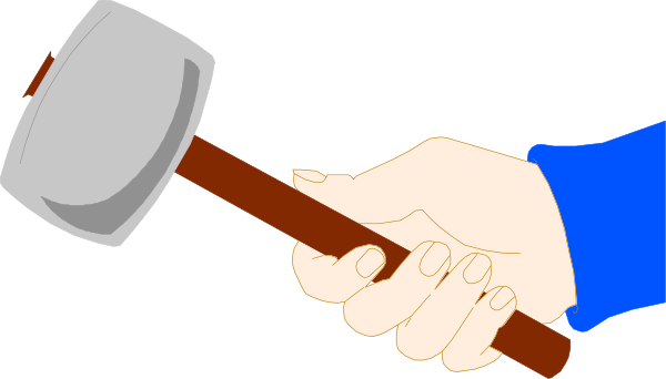 The image shows a cartoon of two hands holding an axe with blue handles against a black background.