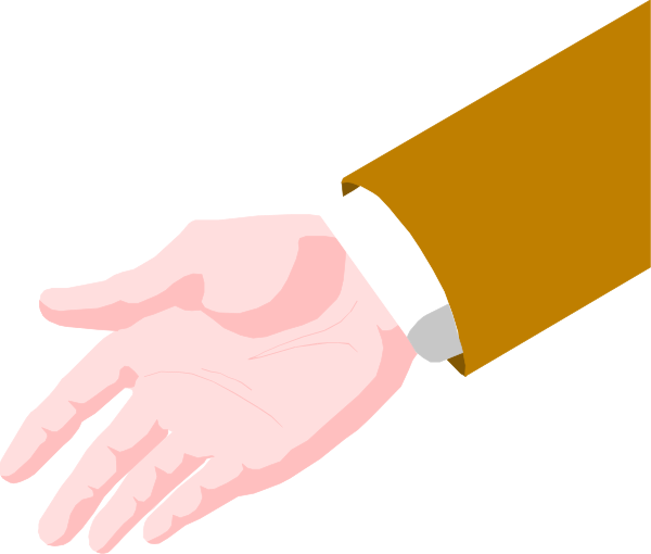 The image shows a handshake between two hands with an arm extending from each side of it against a black background.