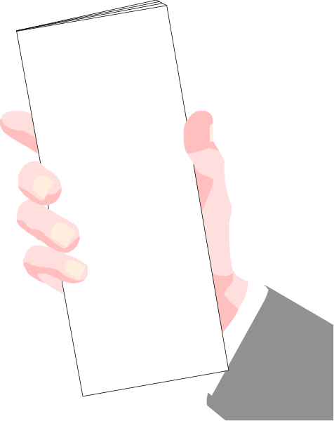 The image shows a hand holding an open book with blank pages against a black background; there is no text present on either side of the page that can be seen in this viewpoint.