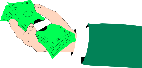 The picture shows a hand holding money with an illustration of someone's legs above it; there is no text present in this image.