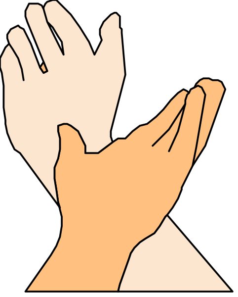 The image shows a stylized illustration of two hands clapping together with fingers spread wide apart against a dark background; there is no text present in this clip-art graphic.