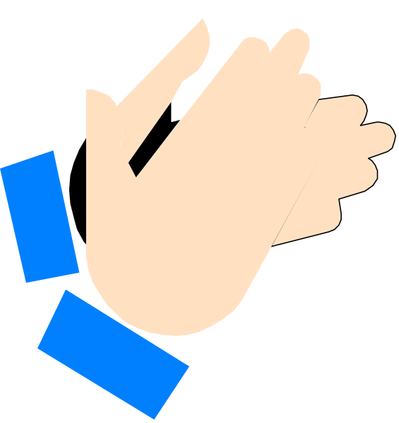 The image shows a hand with fingers spread out over two blue rectangles on either side of it against a black background; there is no text present in this clip-art illustration.