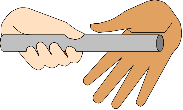 The illustration shows two hands holding a metal pole with an open end facing each other; it's set against a plain background without any additional context provided in this description.