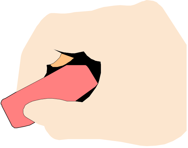 The image shows a hand holding an object with two fingers extended over it while pointing at something offscreen to its right side of frame.