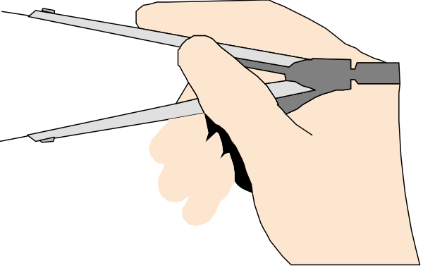 The image shows a pair of scissors with open blades held by an unseen hand against a black background.