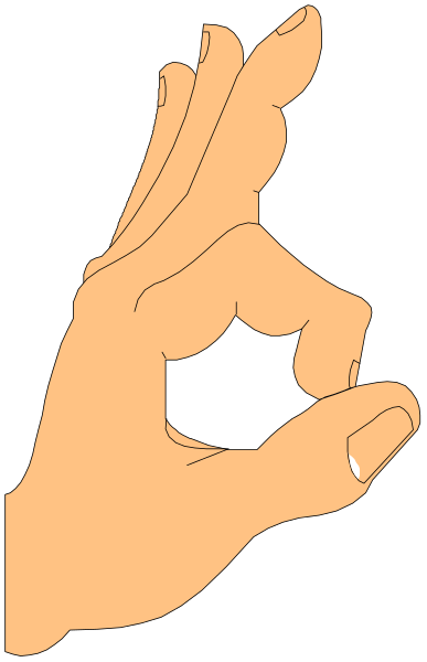 The image shows a hand with an index finger making a "OK" gesture against a black background.