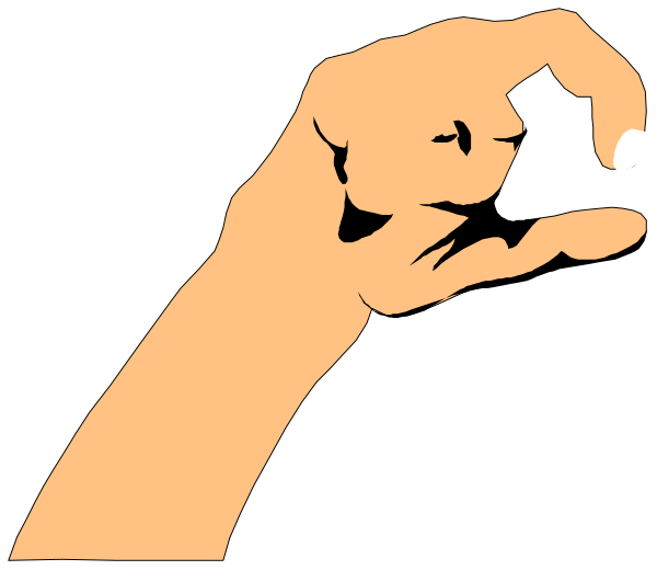 The black and white silhouette of a hand holding up an index finger against a dark background with no other discernible details visible in this clip-art image.