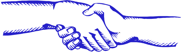 The image shows a blue gun with two hands gripping it from either side against a dark background.