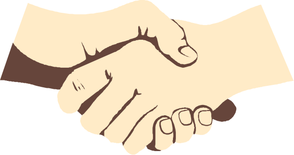 The black and white illustration shows two hands shaking over a handshake symbolizing agreement between individuals.
