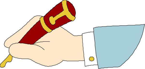 The image shows a cartoon depiction of an open pen with ink inside being held by two hands that appear to be wearing gloves; one hand is holding onto the top part while the other holds on to the bottom, as if ready for writing.