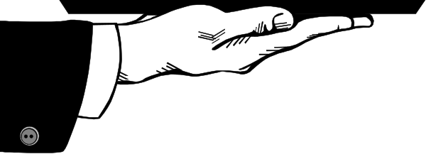 The black and white illustration shows a hand pointing to an object with text that reads "click here."