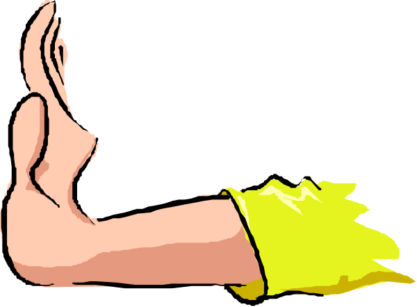 The image shows a cartoon of an arm with hands clasped together resting on what appears to be someone's back in front of them.
