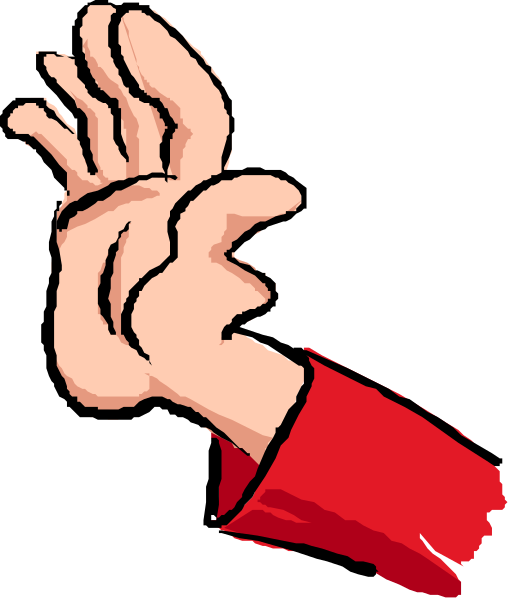 The image shows a hand with an open palm raised upwards against a dark background.