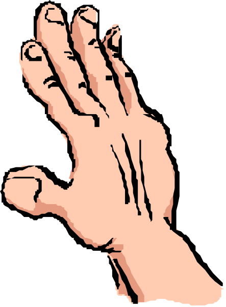 The black and white illustration shows a hand with five fingers extended outward against an indistinct background.