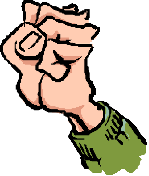 The image shows a cartoon fist raised up with an exclamation mark on it against a black background.