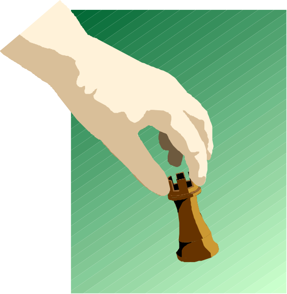 The image shows a hand holding an object that resembles a chess piece against a green background with white text at bottom right corner reading "Chess."