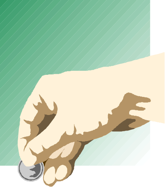 The illustration shows a hand holding an open wallet with money inside it next to another closed coin purse on top of which is placed one silver-colored coin being picked up by that same hand.