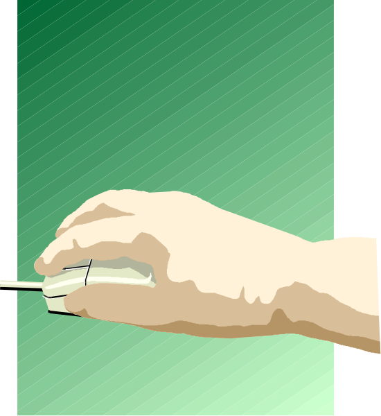 The image shows a hand holding an object that resembles money over what appears to be a green surface with lines on it; there is no text present in this small clip-art illustration.