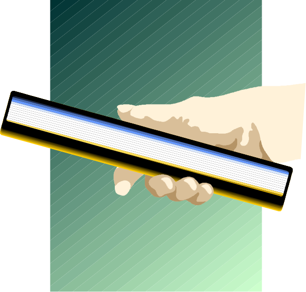 The image shows a hand holding an object that resembles a book with blue stripes on its spine against a green background.