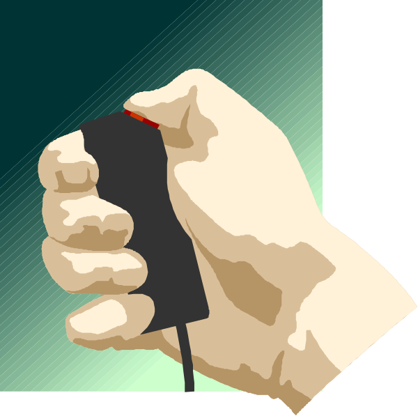 The image shows a hand holding an object that resembles a Nintendo Wii remote controller with motion sensing capabilities.