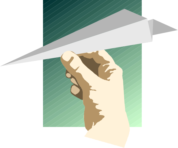 The image shows a hand holding an airplane model with wings spread out against a dark background; there is no text present in this clip-art illustration.