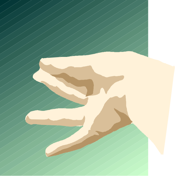 The image shows a hand with an open palm against a green background.