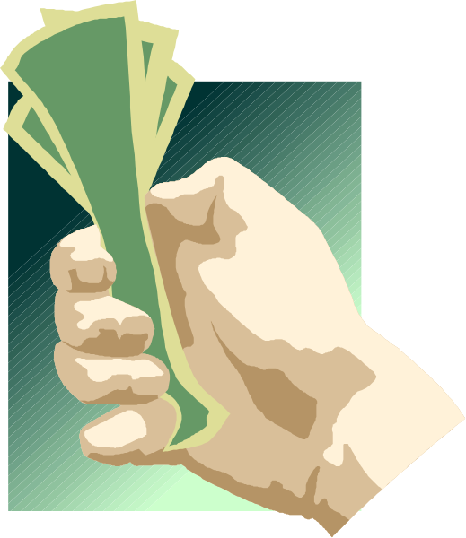 The image shows a hand holding up an American dollar bill with two fingers against a dark background.
